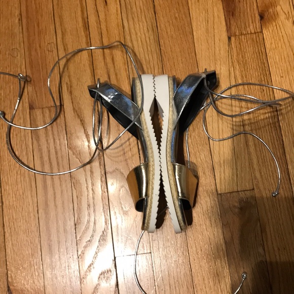 Lindy Wrap Metallic Lace up gladiator tie ankle Espadrilles Slides flat sandals - Picture 11 of 11